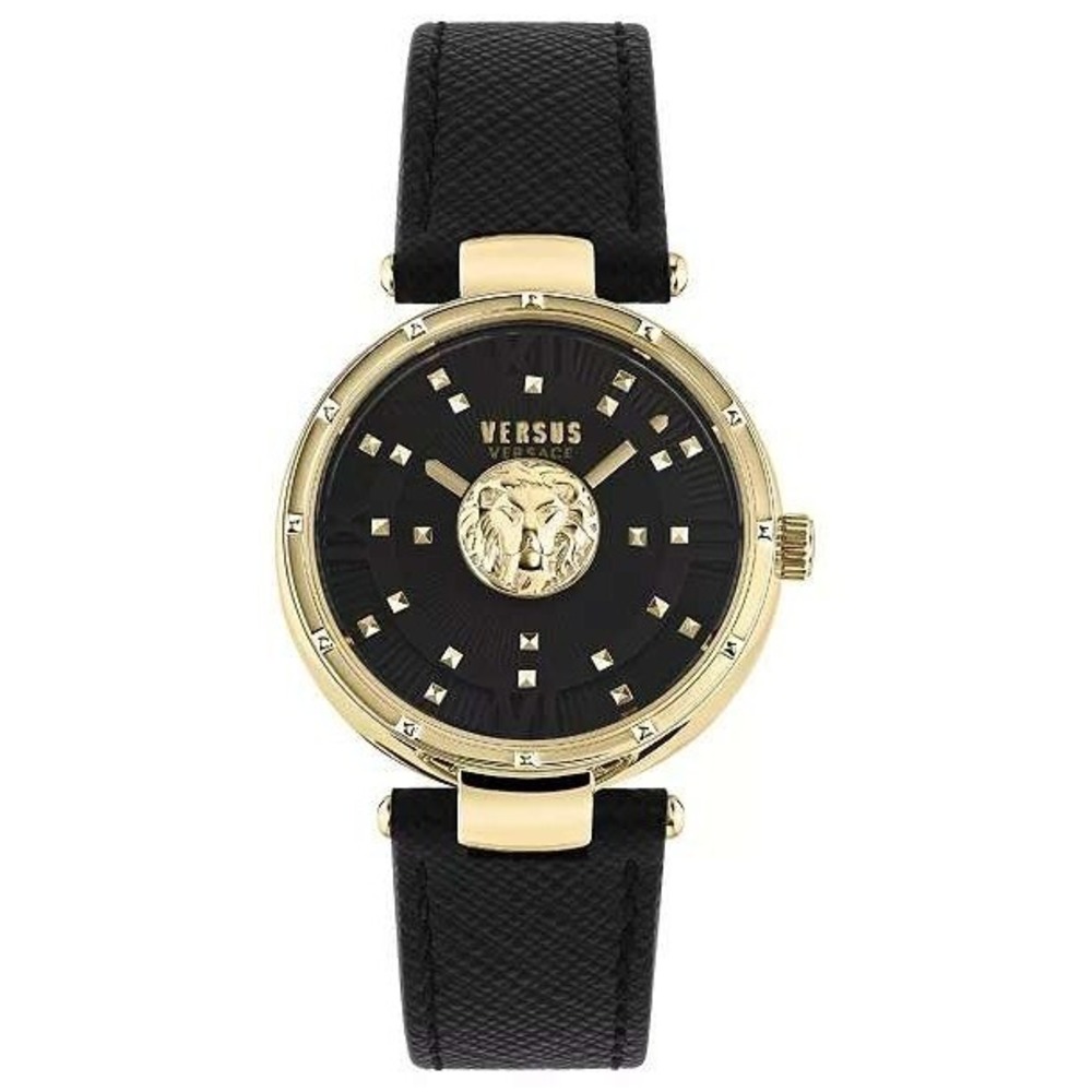 Versus Versace Moscova Lion Head Gold Black Leather Women's Watch 38mm‎